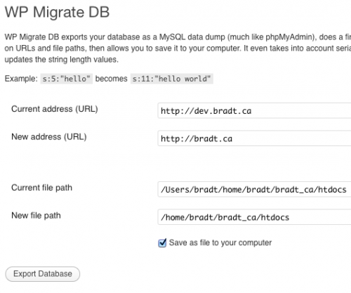 WP Migrate DB界面