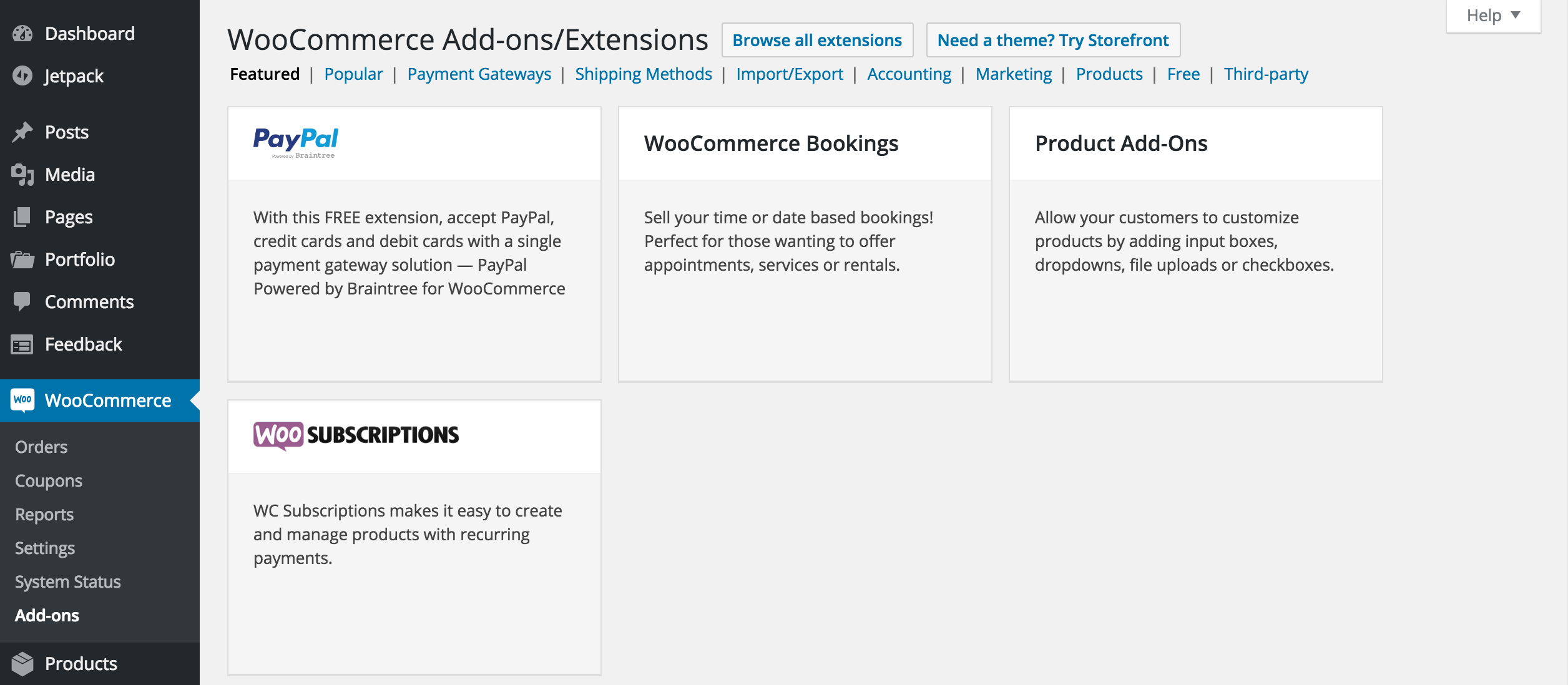 从WooCommerce附加组件屏幕添加这些支付网关等。
