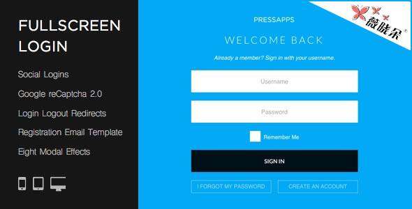 WordPress 彈窗登錄註冊插件 Pressapps Fullscreen Login v1.1.1